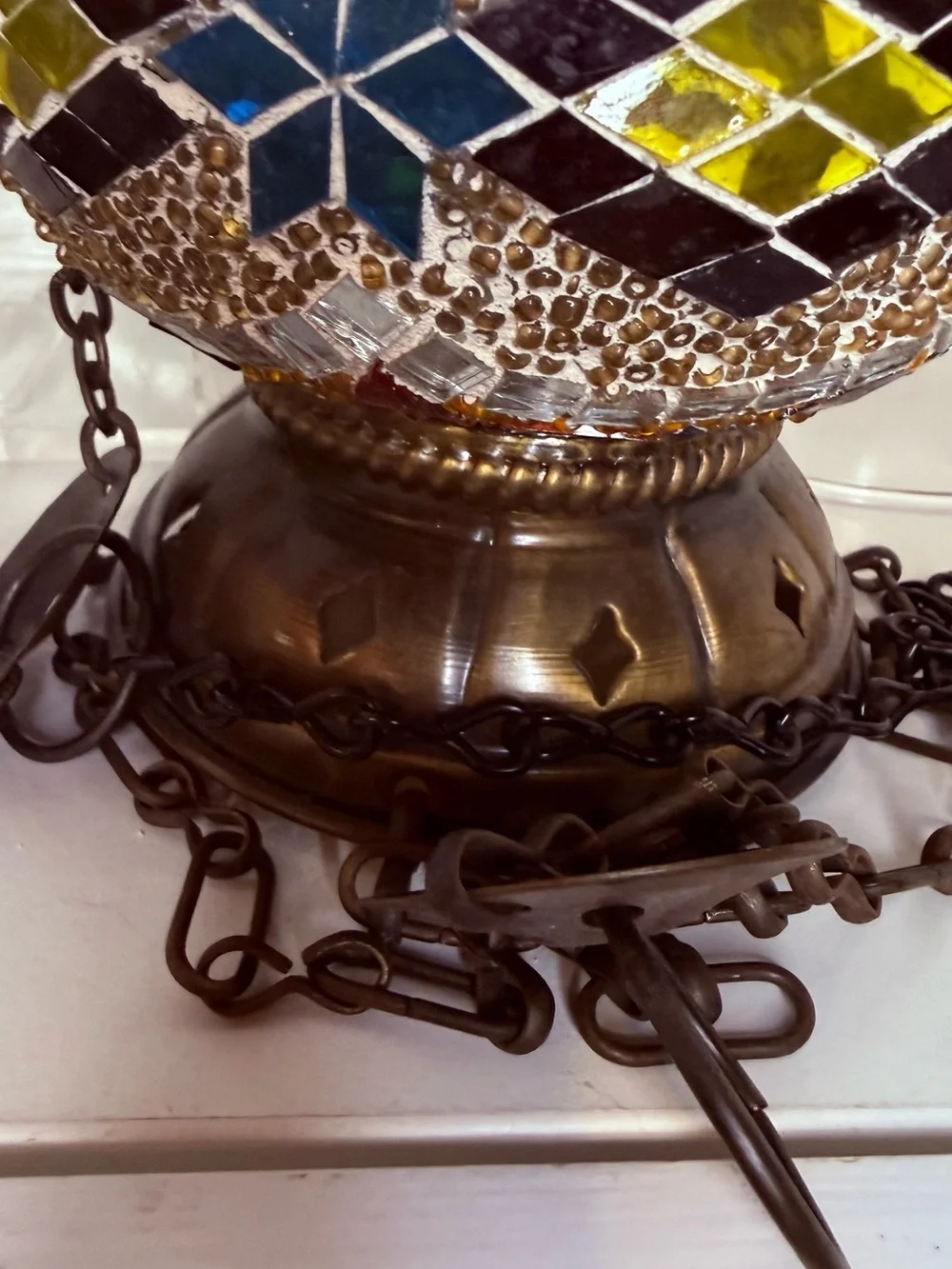 Set of 3 Turkish Moroccan Mosaic & Beaded Hanging Lantern Lamps